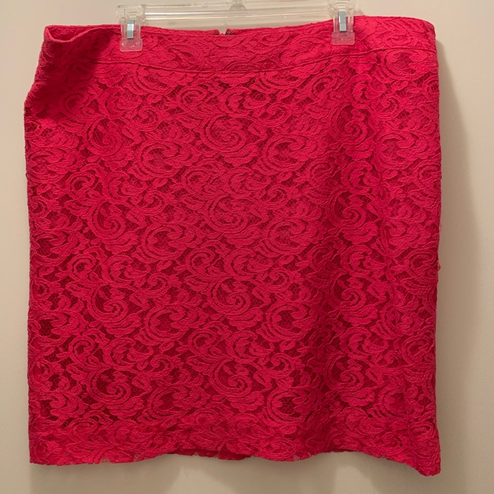 Pink lace pencil skirt